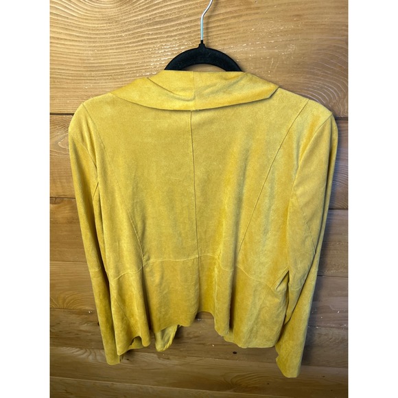 Bagatelle Drape Front Jacket Gold Yellow Suede Feel Edgy Lightweight Open Blazer - Picture 8 of 8